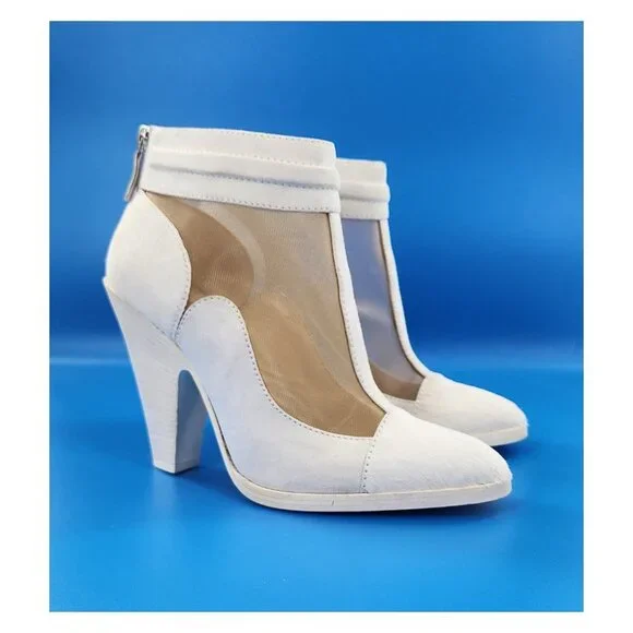 MISSONI NWOB Pony Hair Suede Mesh Panel White Bootie - Picture 6 of 15